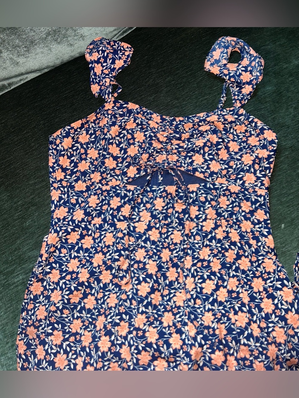 Lulus Navy Blue Floral Dress with Peach Flowers